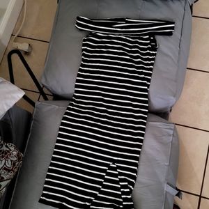 Reformation Mini Striped Off-Shoulder Dress Black with side slit
